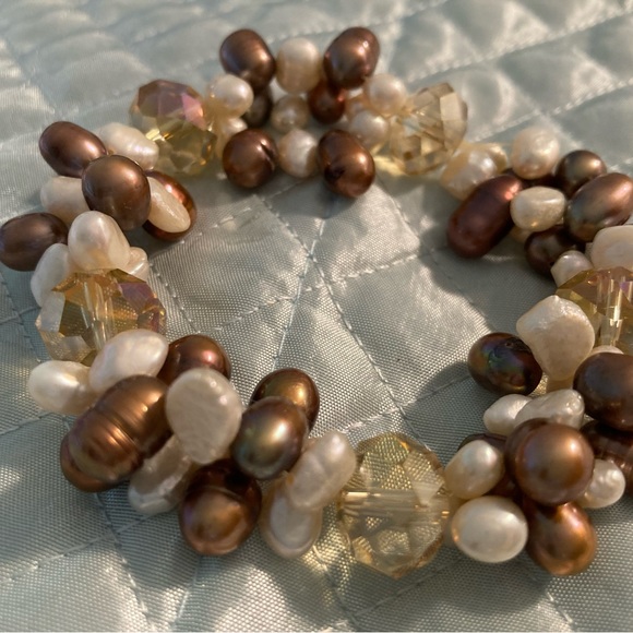 Vintage genuine freshwater pearl cluster bracelet with large crystals stretch - Picture 5 of 7